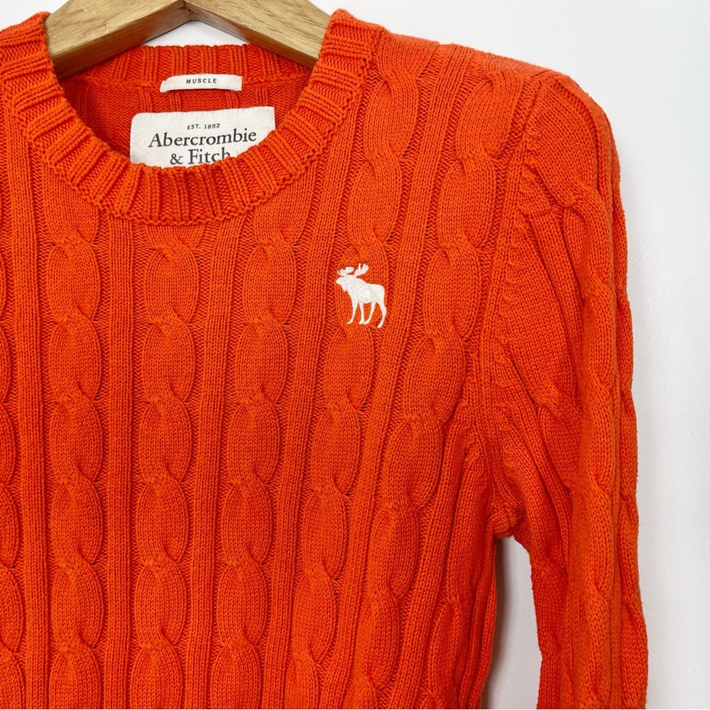 Abercrombie & Fitch Orange Cotton Cashmere Cable Knit Crewneck Sweater Size XL